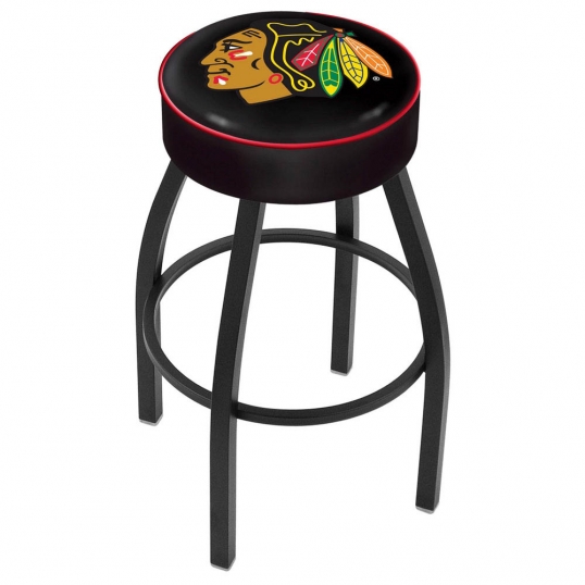 25 inch Chicago (Black) Blackhawks Logo Swivel Bar Stool w/ Black Base