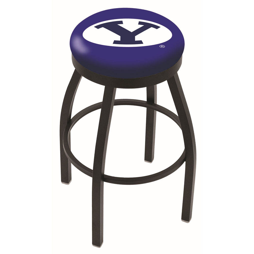 inch Black Brigham Young Swivel Bar Stool w/ Accent Ring
