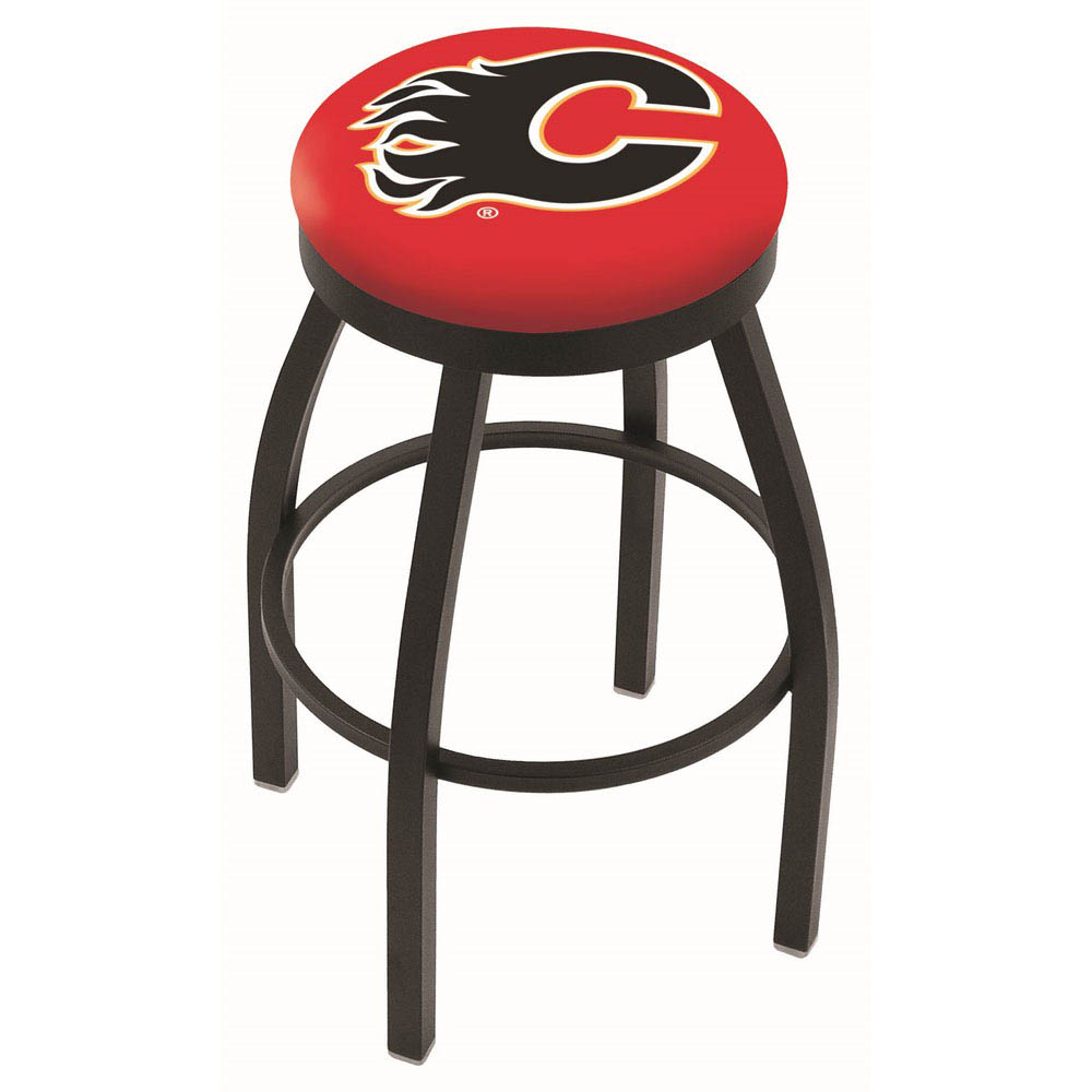 inch Black Calgary Flames Swivel Bar Stool w/ Accent Ring