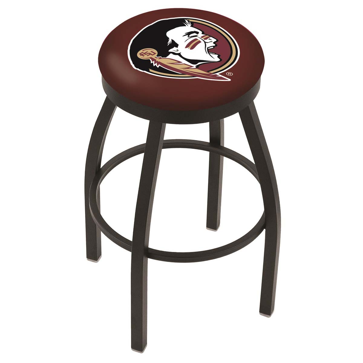 inch Black Florida State Head Swivel Bar Stool w/ Accent Ring