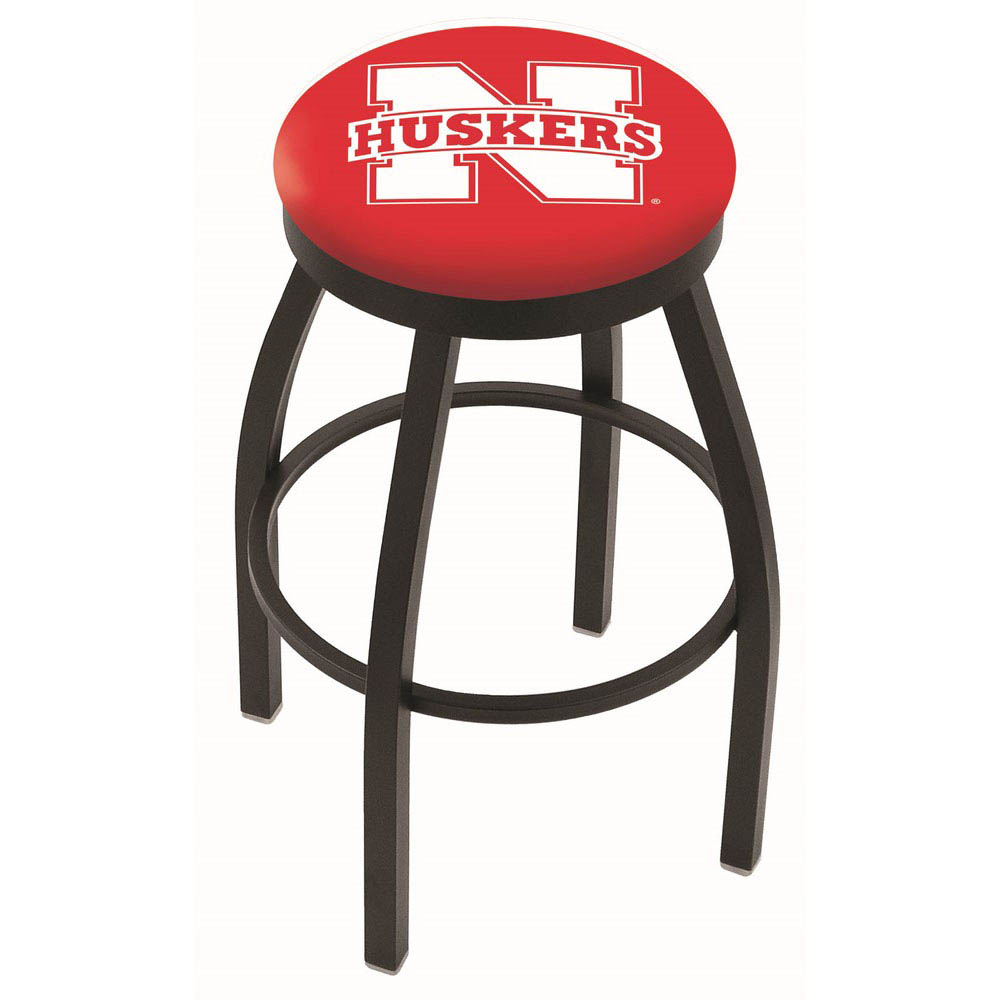 inch Black Nebraska Swivel Bar Stool w/ Accent Ring