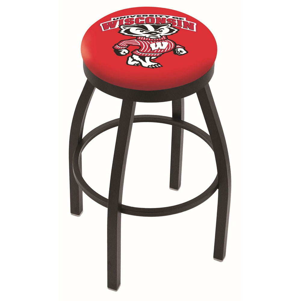 inch Black Wisconsin Badger Swivel Bar Stool w/ Accent Ring