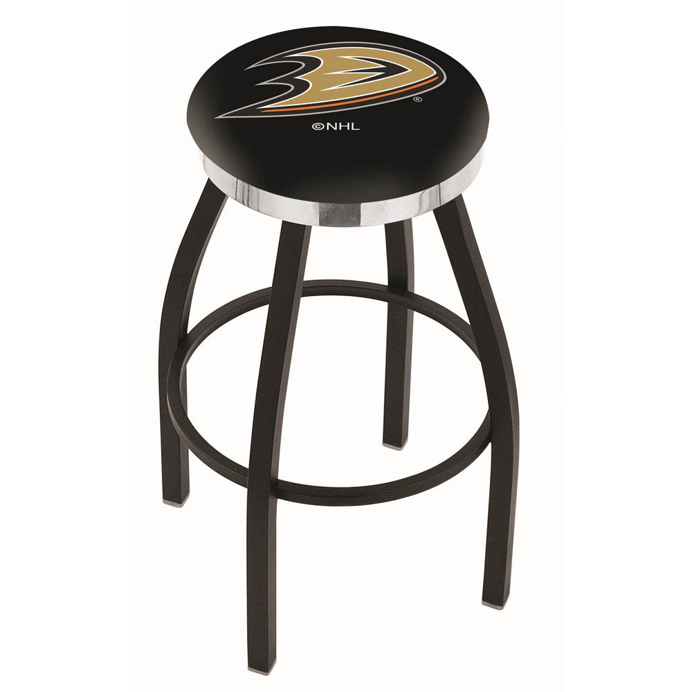inch Black Anaheim Ducks Swivel Bar Stool w/ Chrome Accent Ring