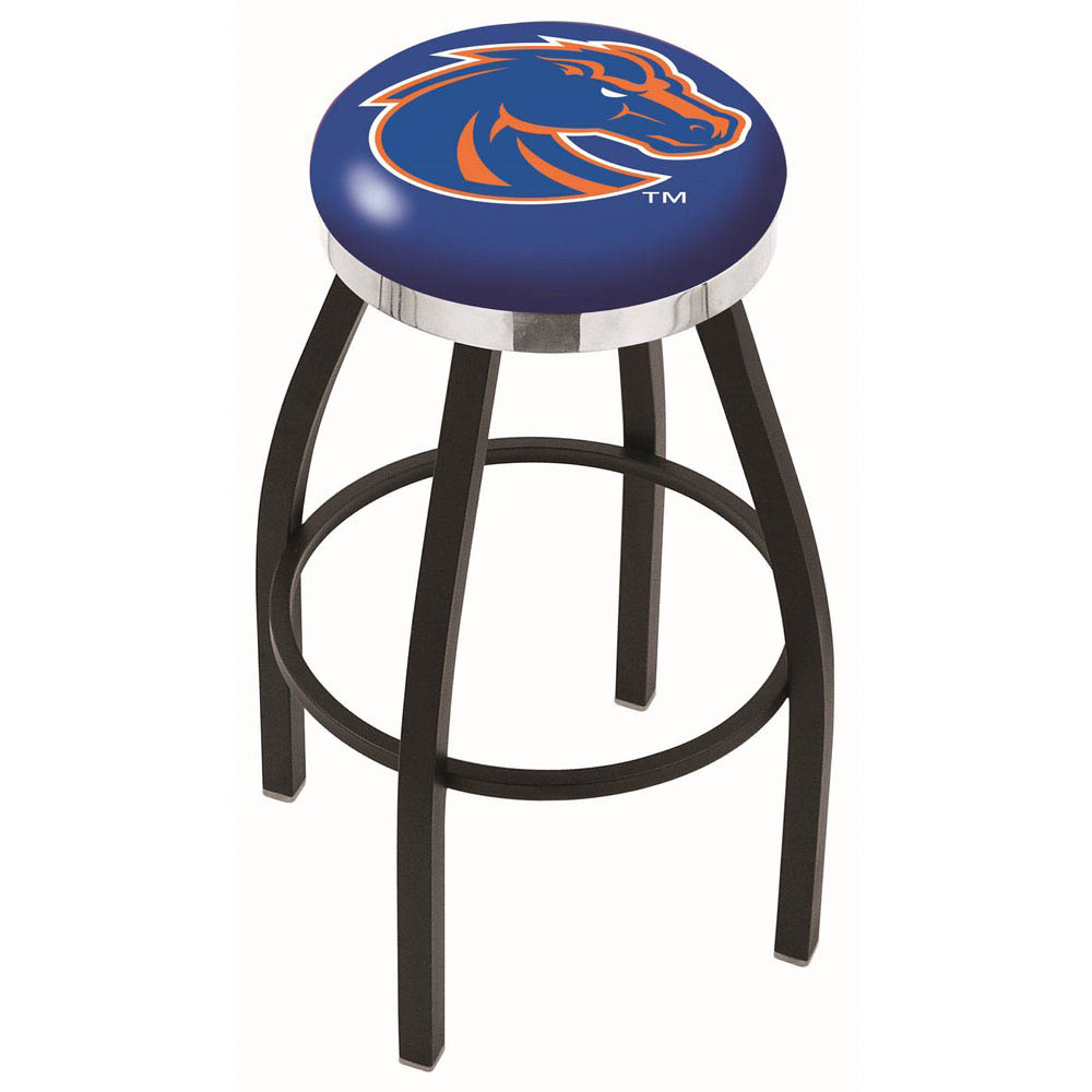 inch Black Boise State Swivel Bar Stool w/ Chrome Accent Ring