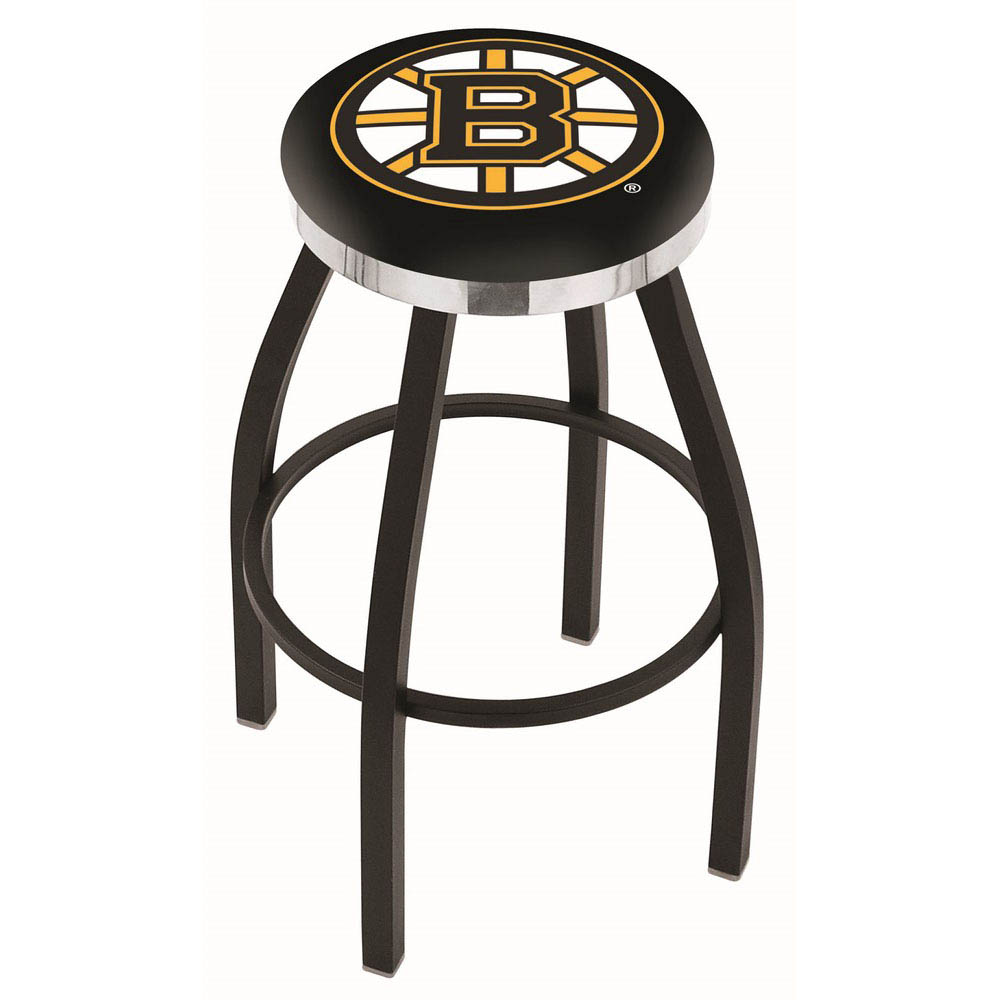 inch Black Boston Bruins Swivel Bar Stool w/ Chrome Accent Ring