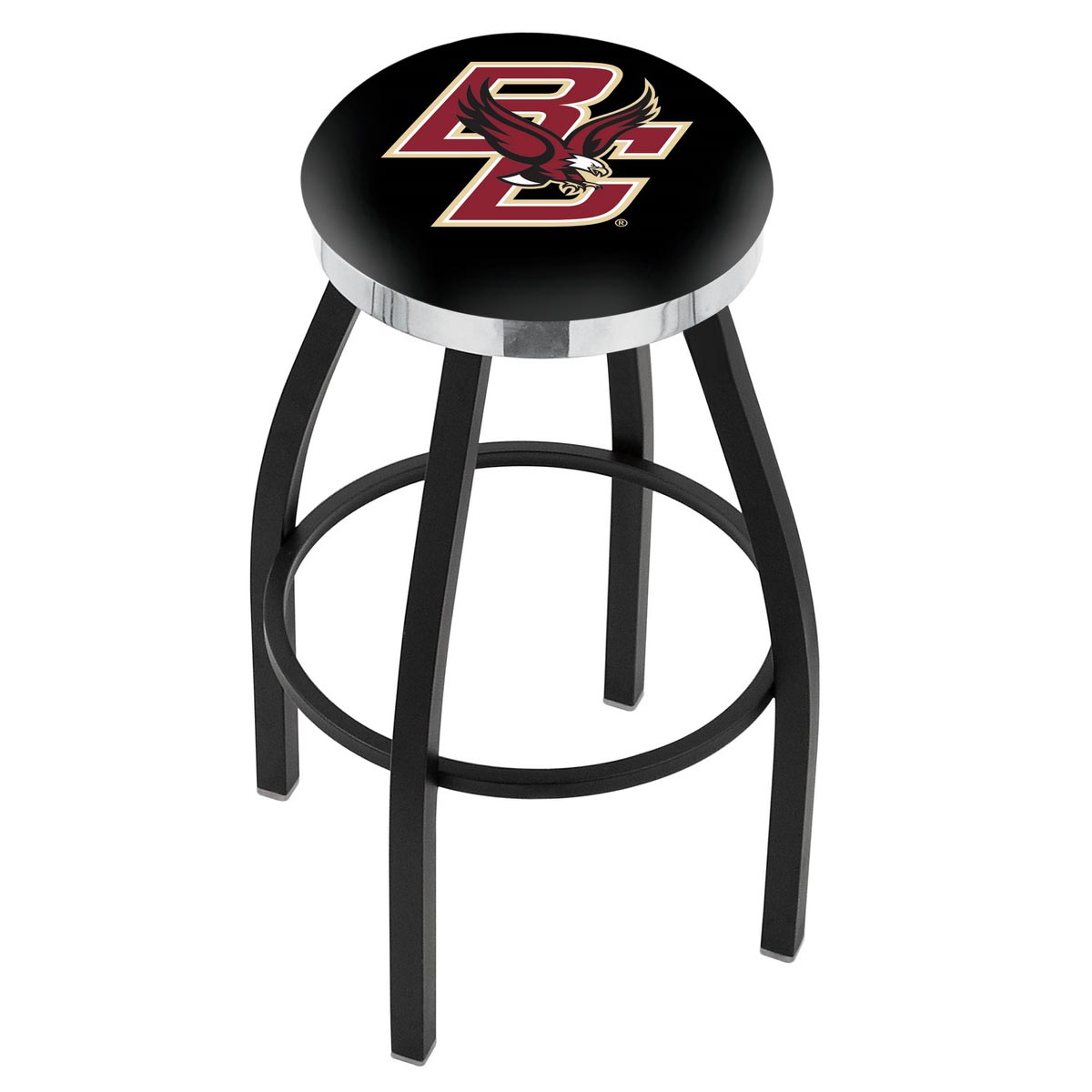 inch Black Boston College Swivel Bar Stool w/ Chrome Accent Ring