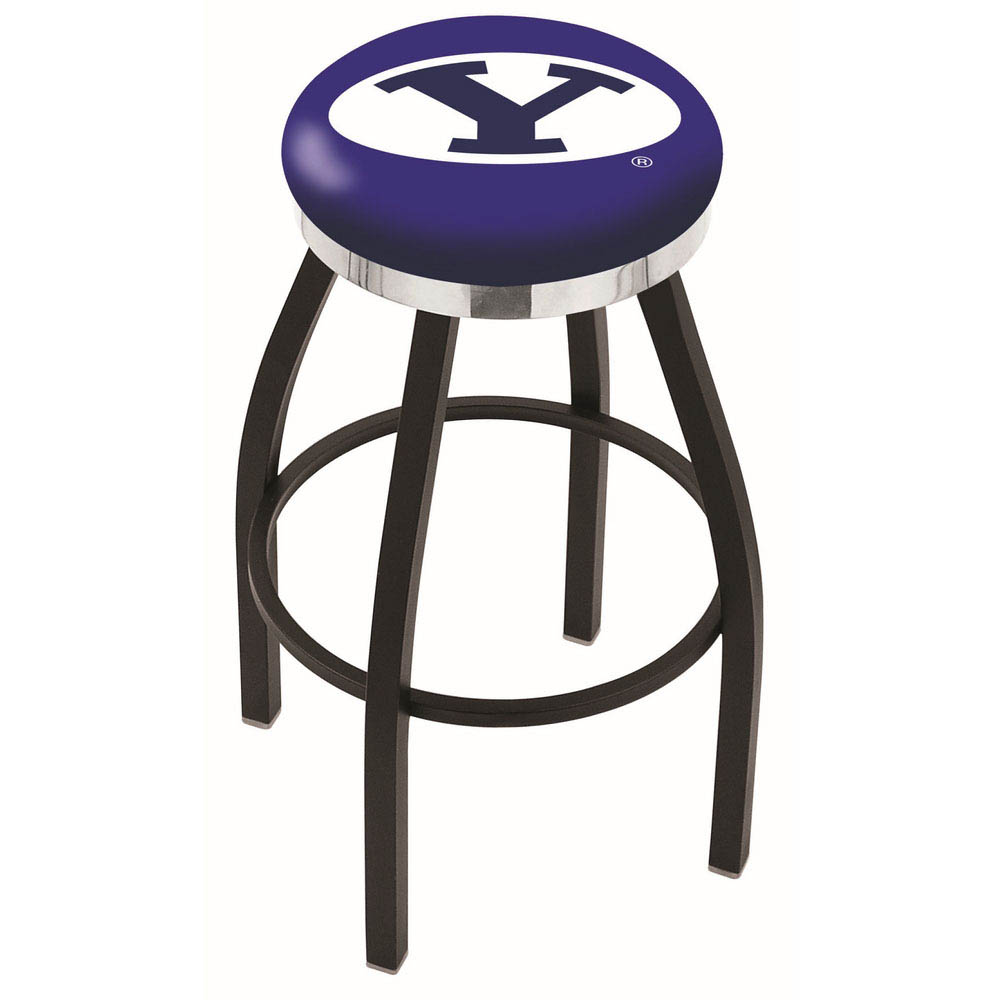 inch Black Brigham Young Swivel Bar Stool w/ Chrome Accent Ring