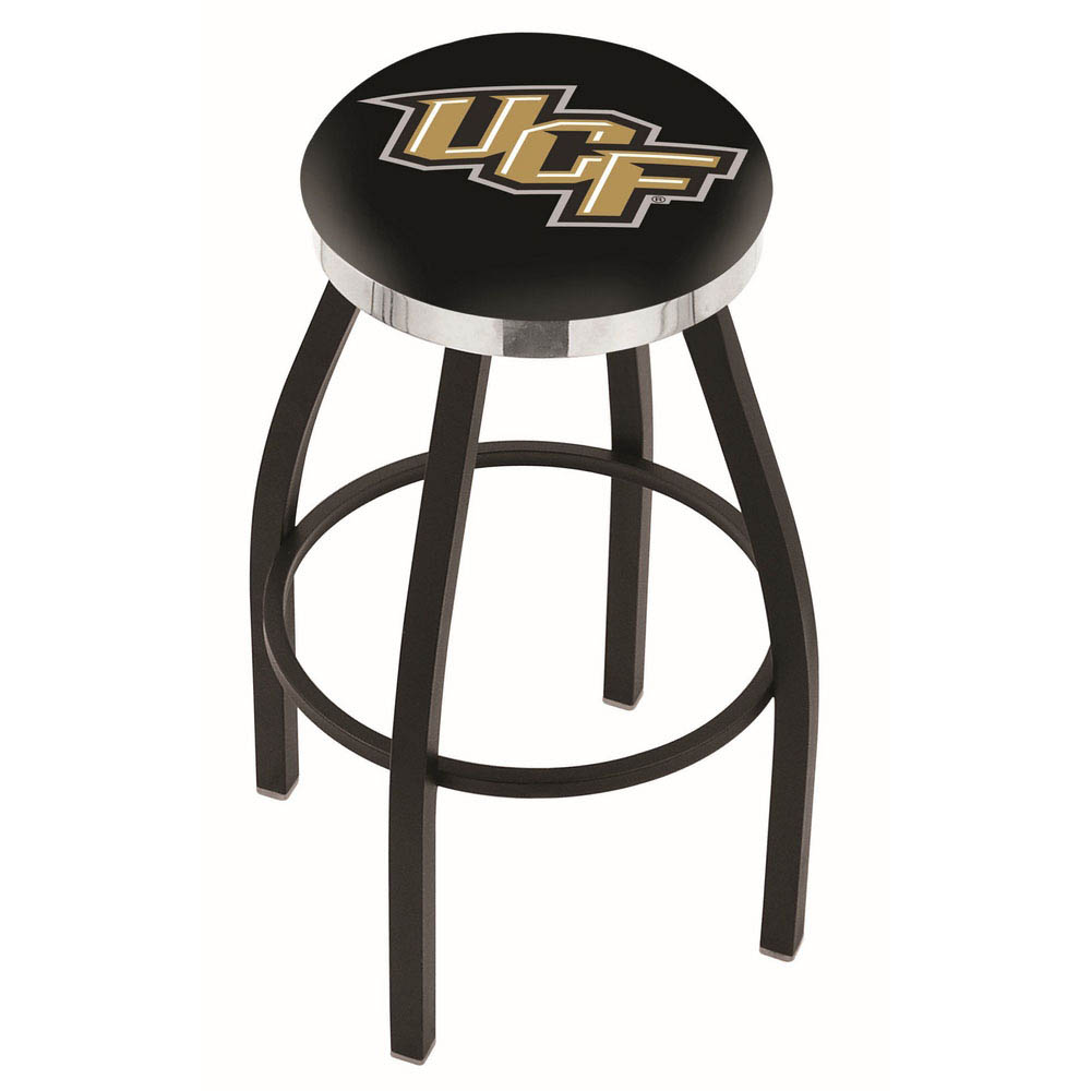 inch Black Central Florida Swivel Bar Stool w/ Chrome Accent Ring