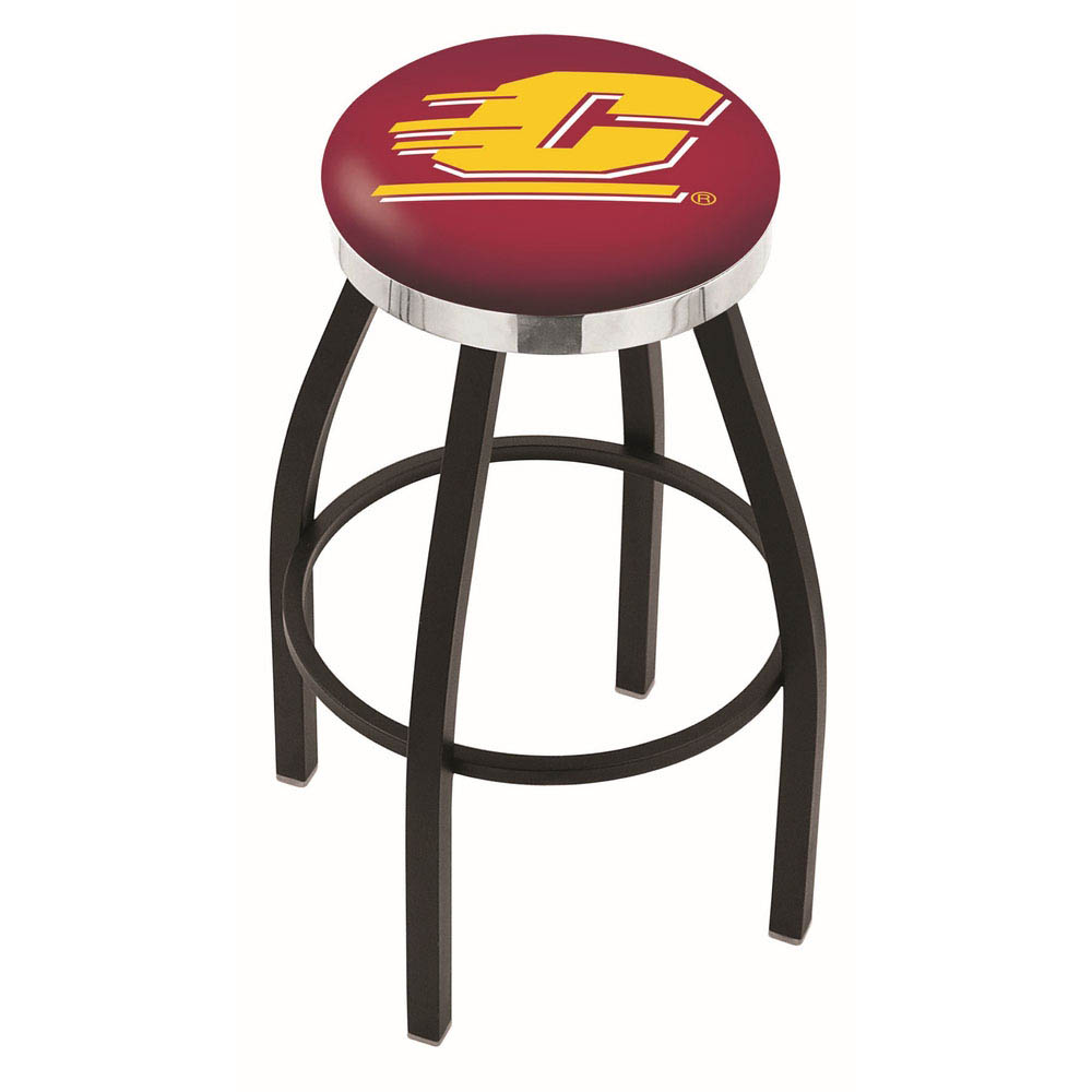 inch Black Central Michigan Swivel Bar Stool w/ Chrome Accent Ring