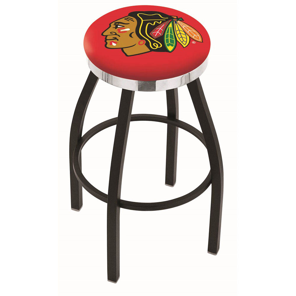 inch Red Chicago Blackhawks Swivel Bar Stool w/ Chrome Accent Ring