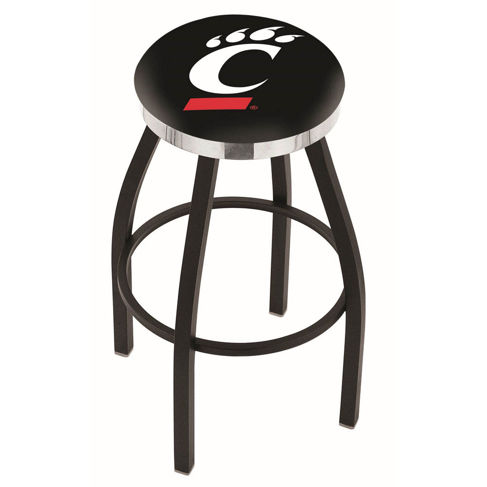 inch Black Cincinnati Swivel Bar Stool w/ Chrome Accent Ring