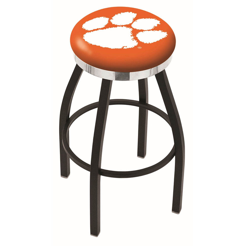 inch Black Clemson Swivel Bar Stool w/ Chrome Accent Ring
