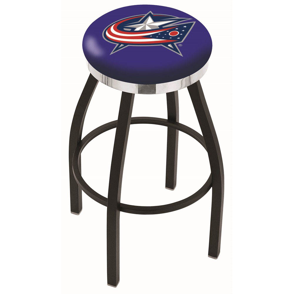 inch Black Columbus Blue Jackets Swivel Bar Stool w/ Chrome Accent Ring