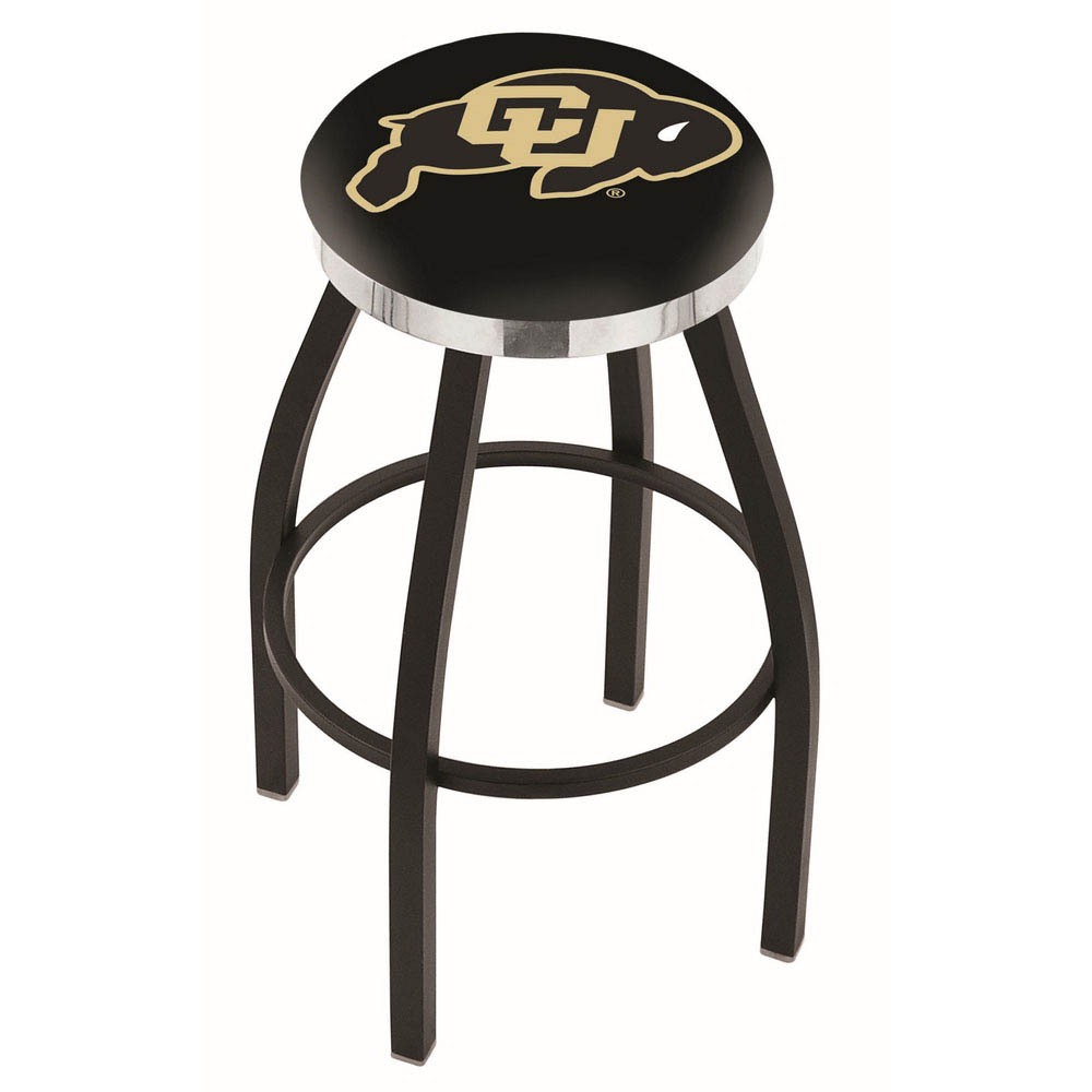 inch Black Colorado Swivel Bar Stool w/ Chrome Accent Ring