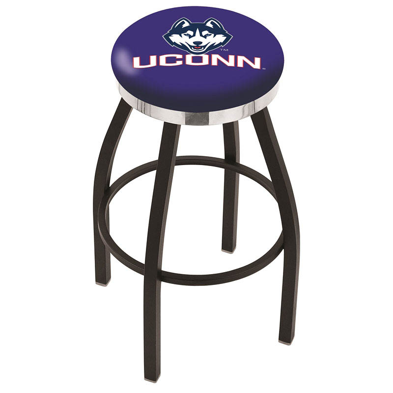 inch Black Connecticut Swivel Bar Stool w/ Chrome Accent Ring