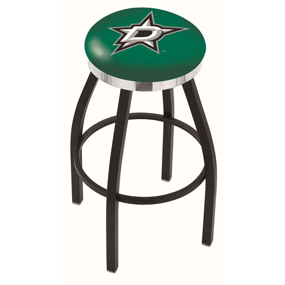 inch Black Dallas Stars Swivel Bar Stool w/ Chrome Accent Ring