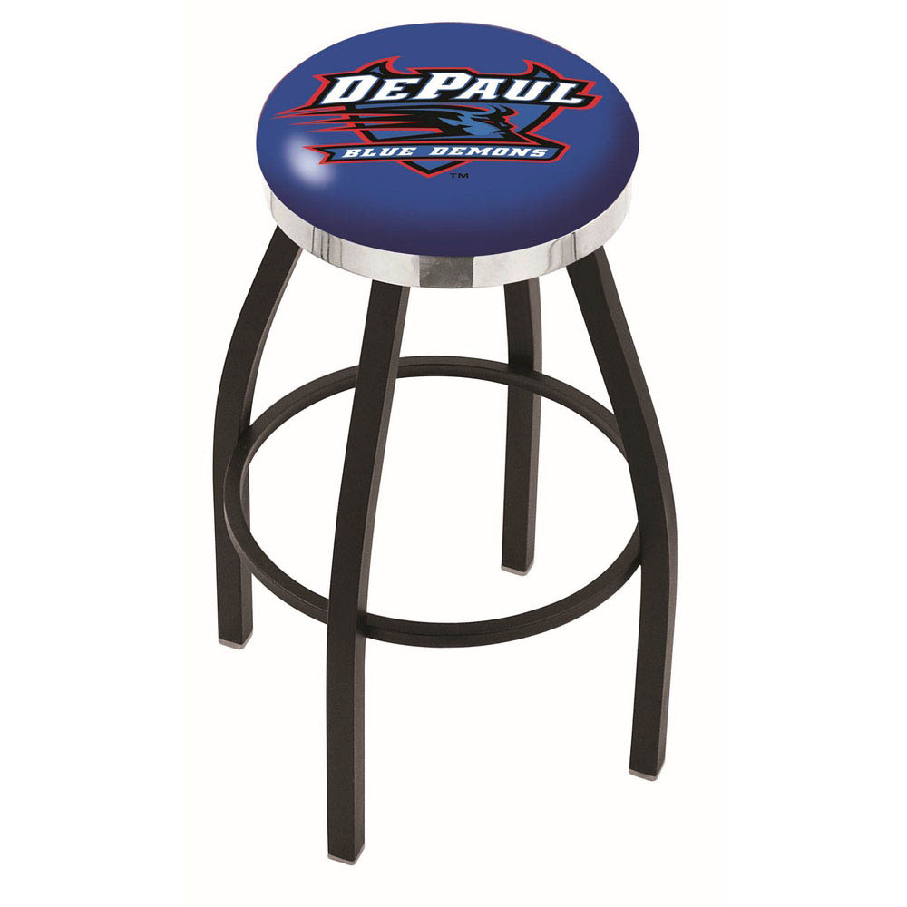 inch Black DePaul Swivel Bar Stool w/ Chrome Accent Ring