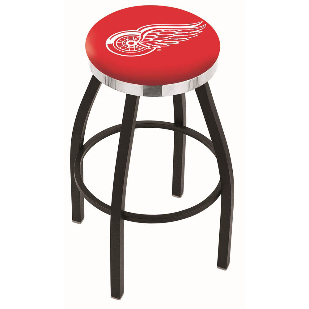 inch Black Detroit Red Wings Swivel Bar Stool w/ Chrome Accent Ring