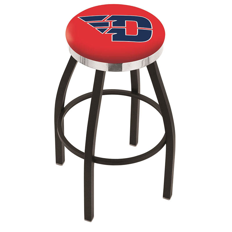 inch Black University of Dayton Swivel Bar Stool w/ Chrome Accent Ring