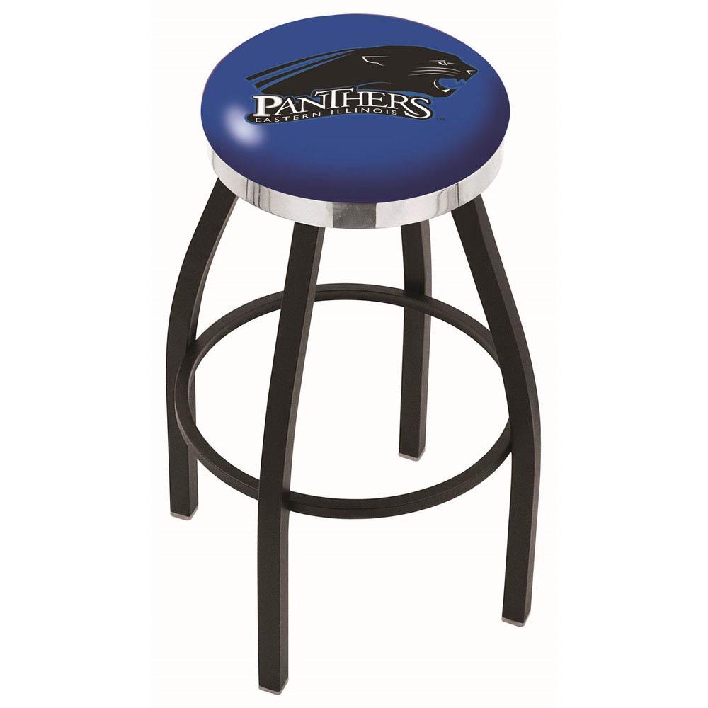 inch Black Eastern Illinois Swivel Bar Stool w/ Chrome Accent Ring
