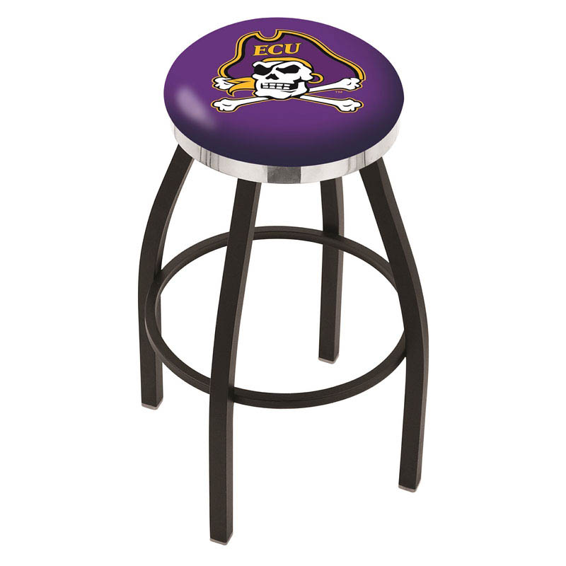 inch Black East Carolina Swivel Bar Stool w/ Chrome Accent Ring