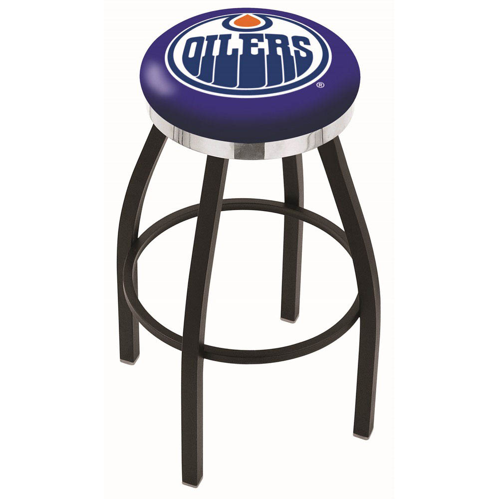 inch Black Edmonton Oilers Swivel Bar Stool w/ Chrome Accent Ring