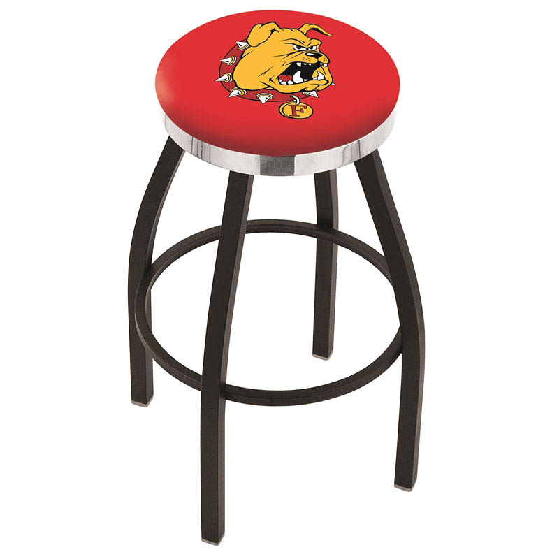 inch Black Ferris State Swivel Bar Stool w/ Chrome Accent Ring