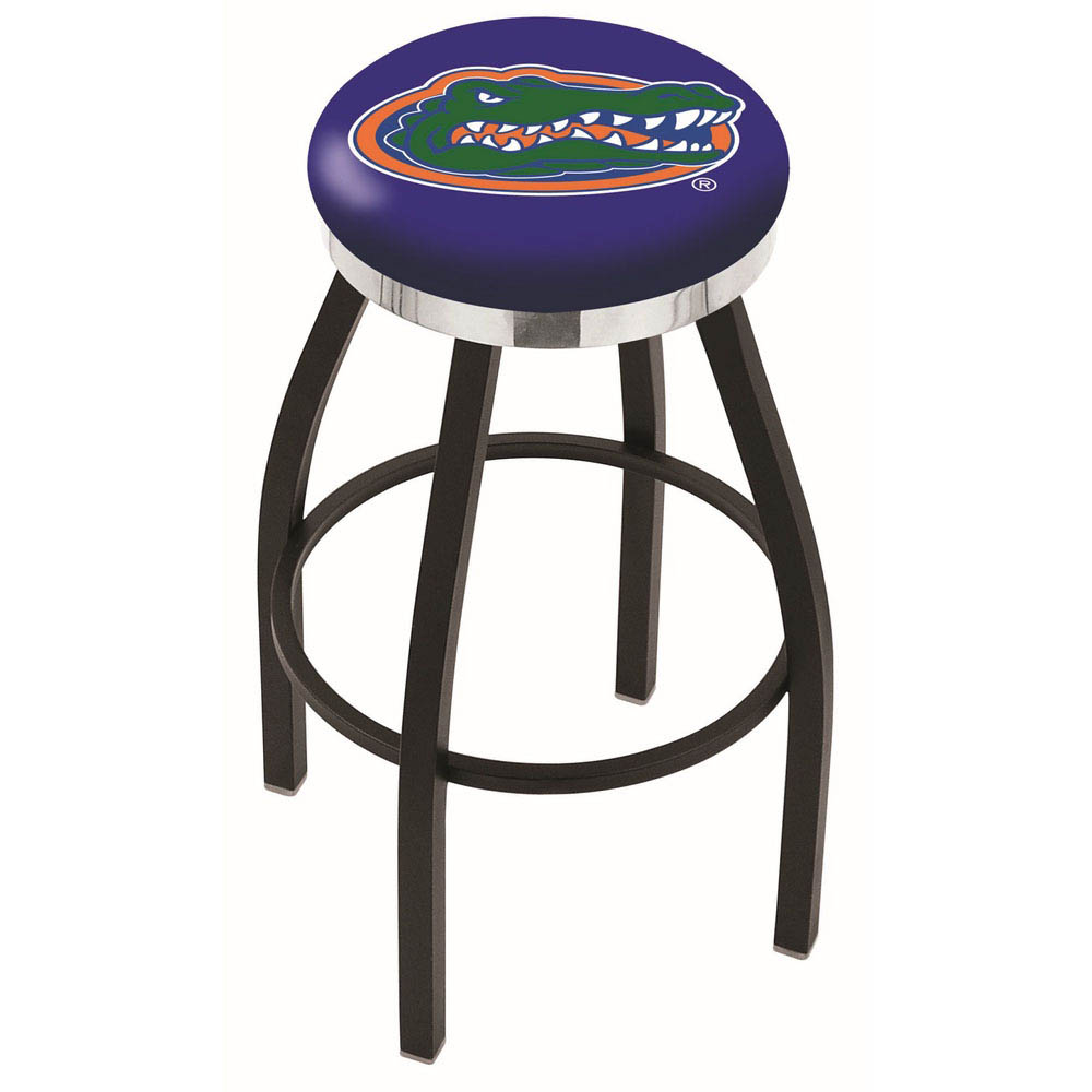 inch Black Florida Swivel Bar Stool w/ Chrome Accent Ring