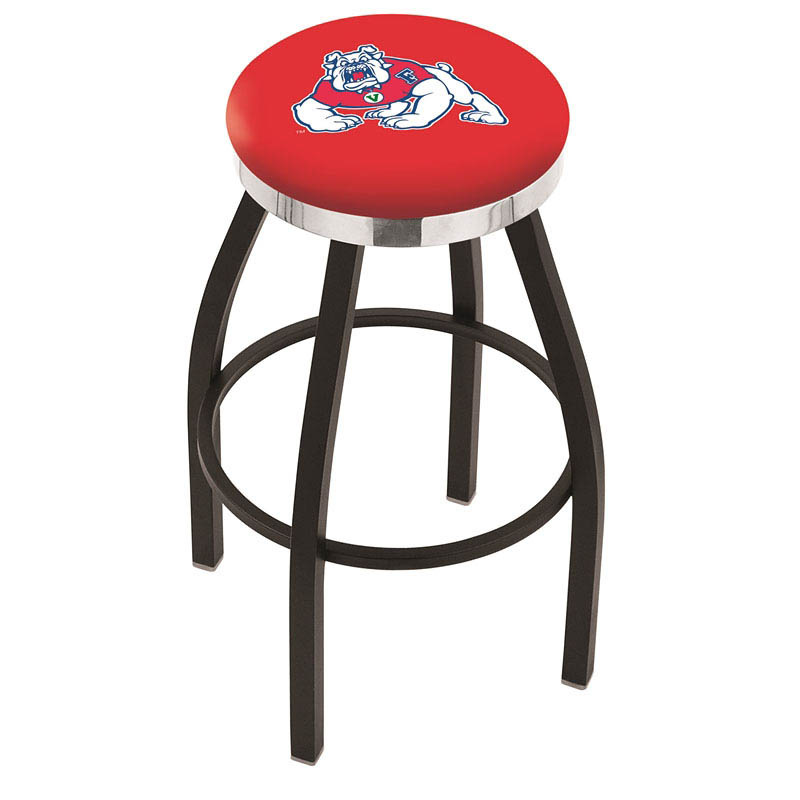 inch Black Fresno State Swivel Bar Stool w/ Chrome Accent Ring