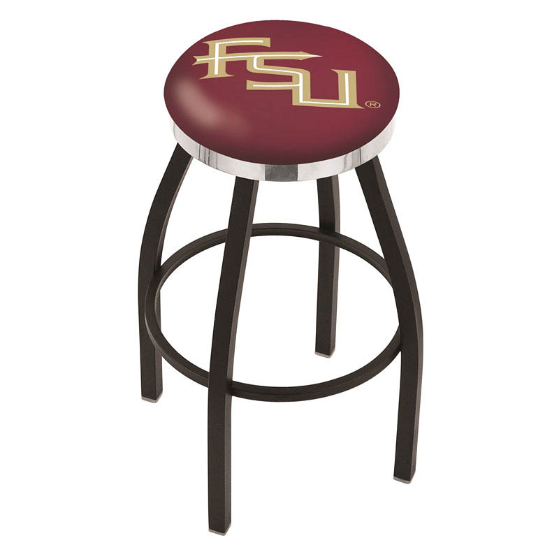 inch Black Florida State Swivel Bar Stool w/ Chrome Accent Ring