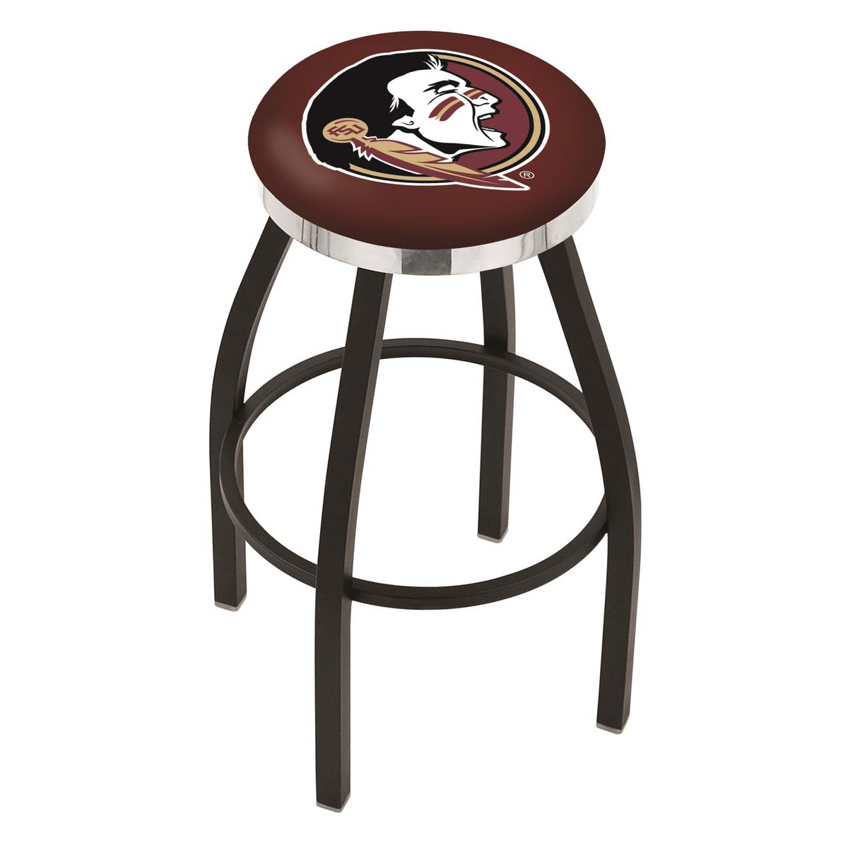 inch Black Florida State Head Swivel Bar Stool w/ Chrome Accent Ring