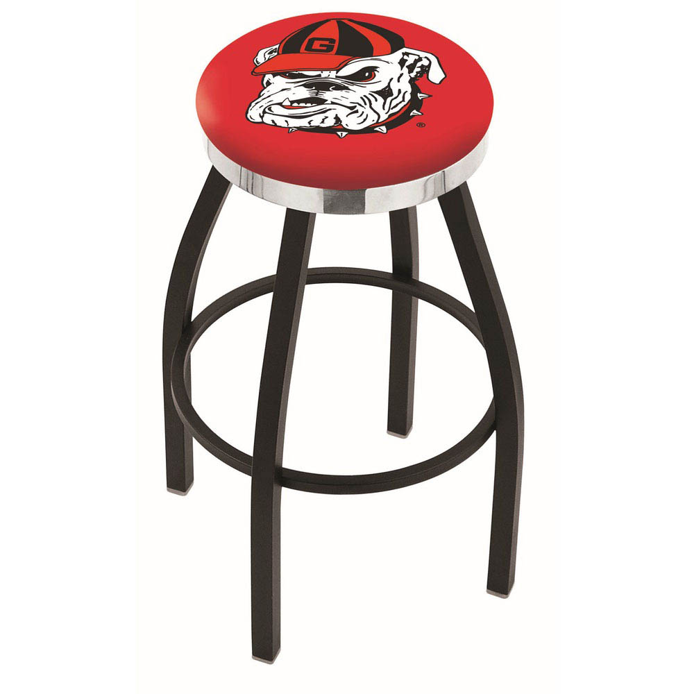 inch Black Georgia Bulldog Swivel Bar Stool w/ Chrome Accent Ring