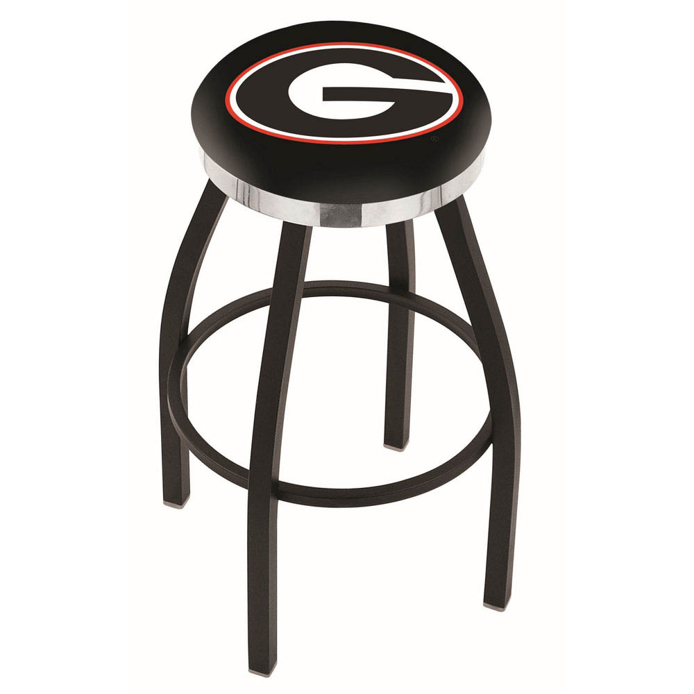 inch Black Georgia (G) Swivel Bar Stool w/ Chrome Accent Ring