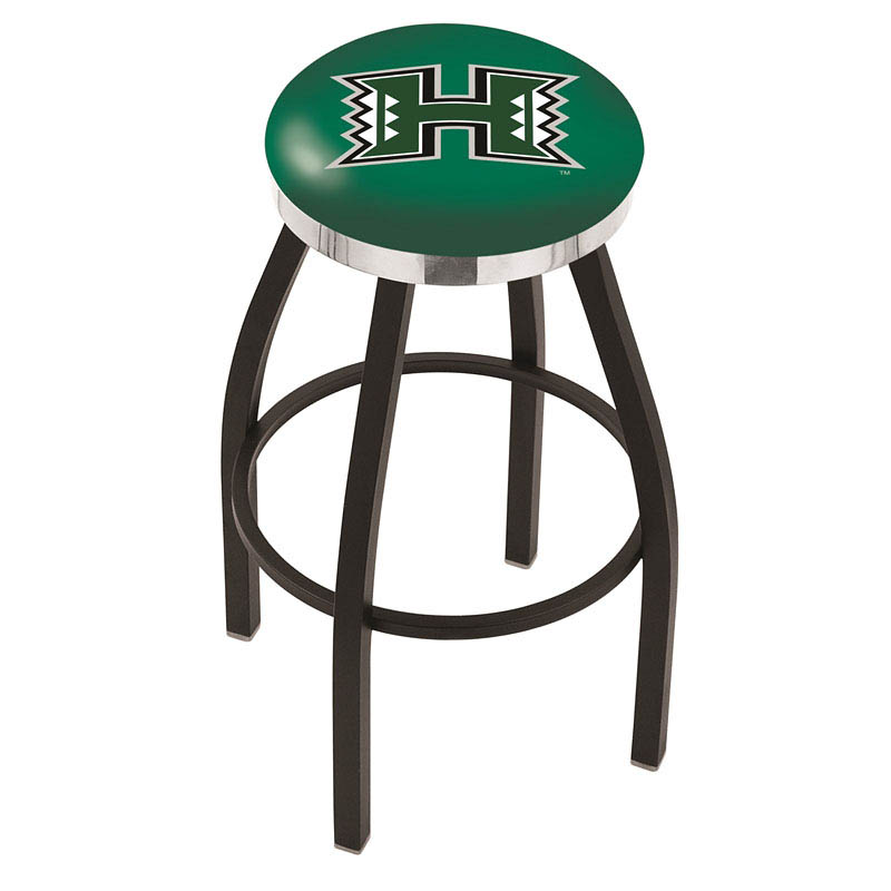 inch Black Hawaii Swivel Bar Stool w/ Chrome Accent Ring