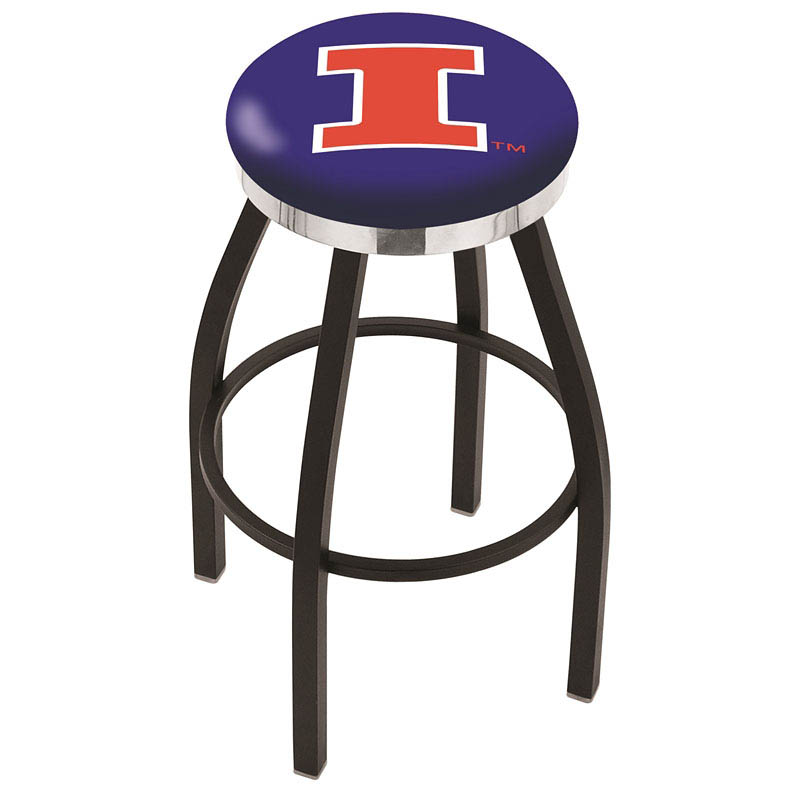 inch Black Illinois Swivel Bar Stool w/ Chrome Accent Ring