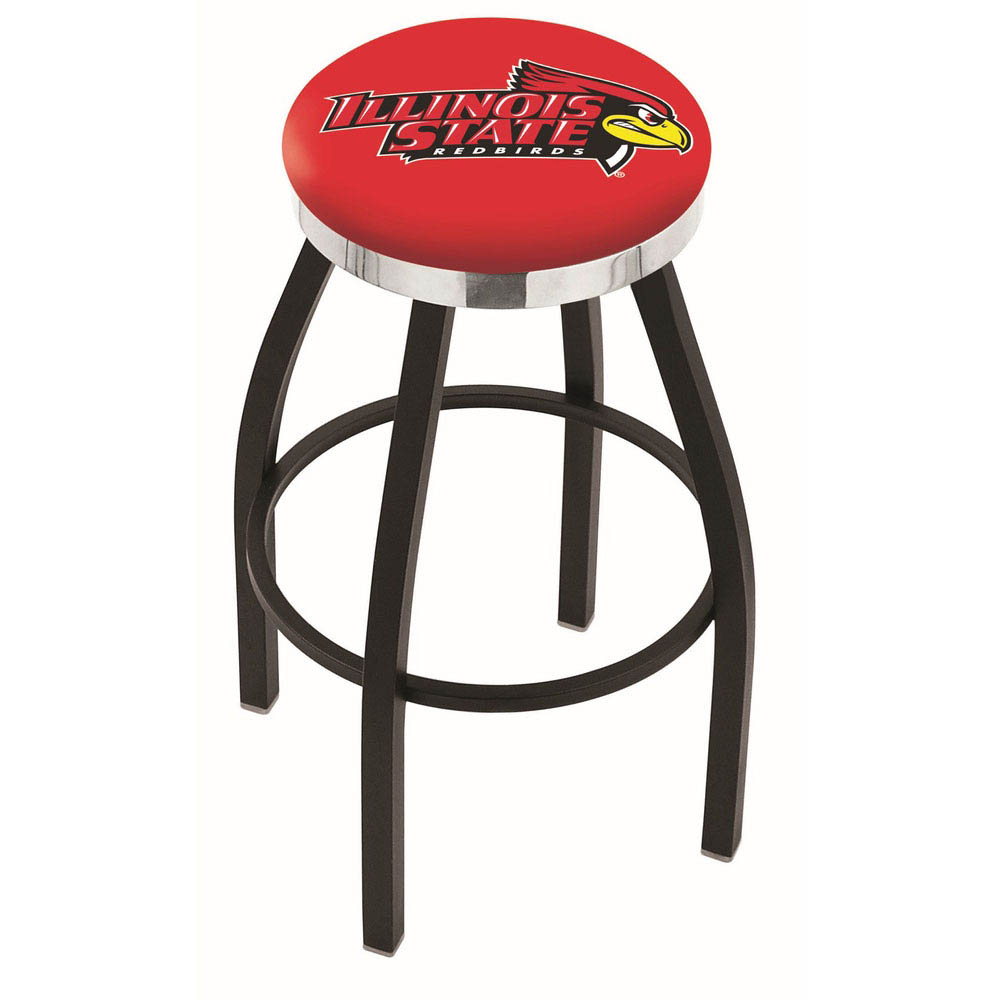 inch Black Illinois State Swivel Bar Stool w/ Chrome Accent Ring
