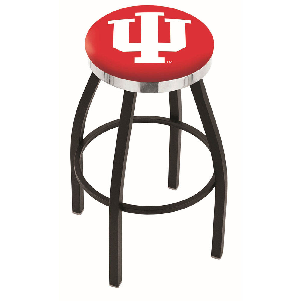 inch Black Indiana Swivel Bar Stool w/ Chrome Accent Ring