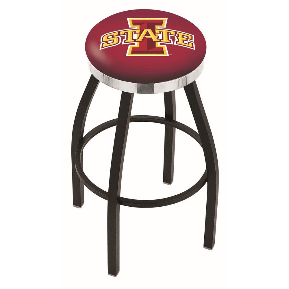 inch Black Iowa State Swivel Bar Stool w/ Chrome Accent Ring
