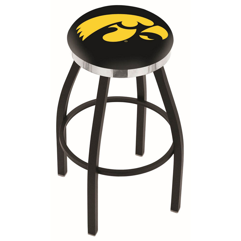 inch Black Iowa Swivel Bar Stool w/ Chrome Accent Ring
