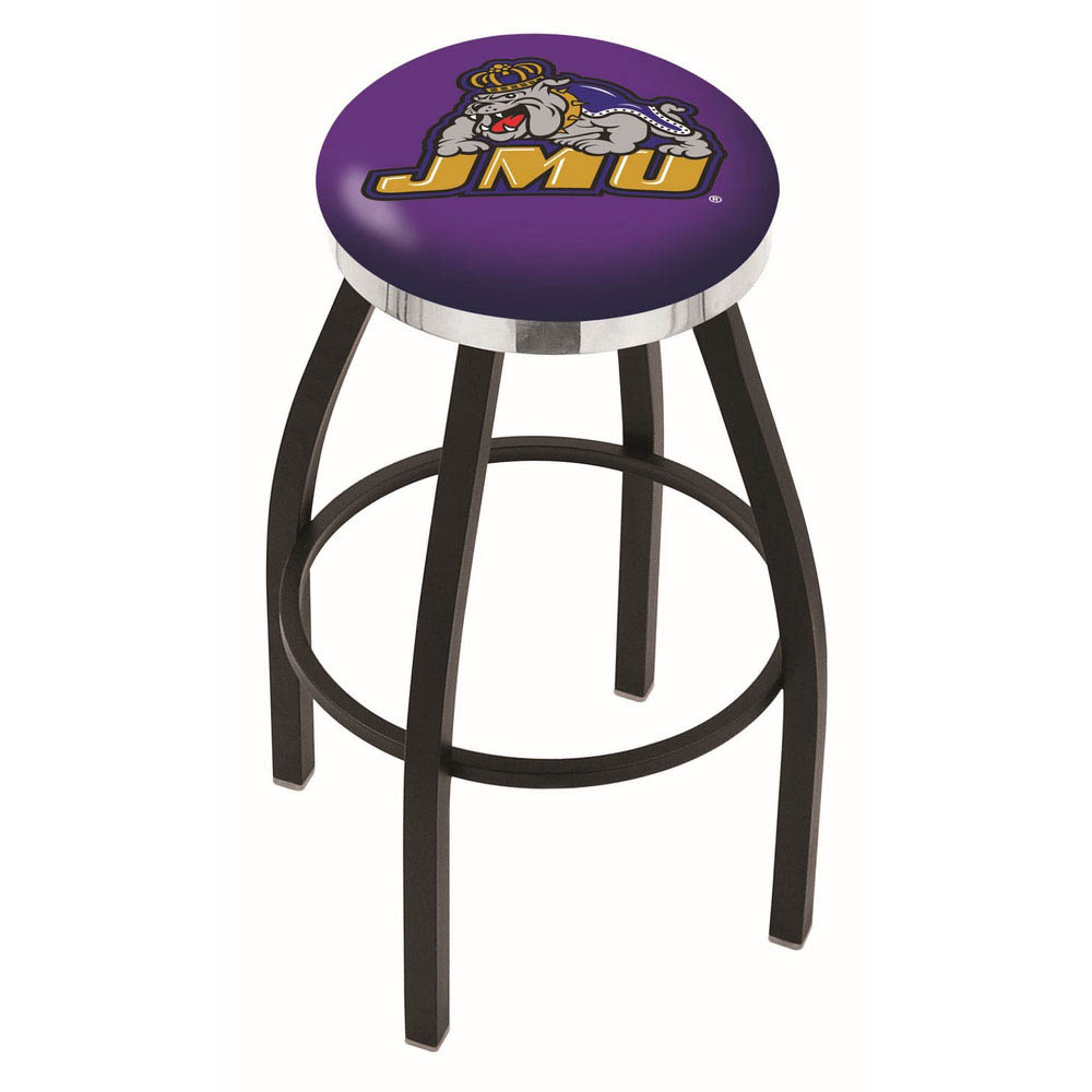 inch Black James Madison Swivel Bar Stool w/ Chrome Accent Ring
