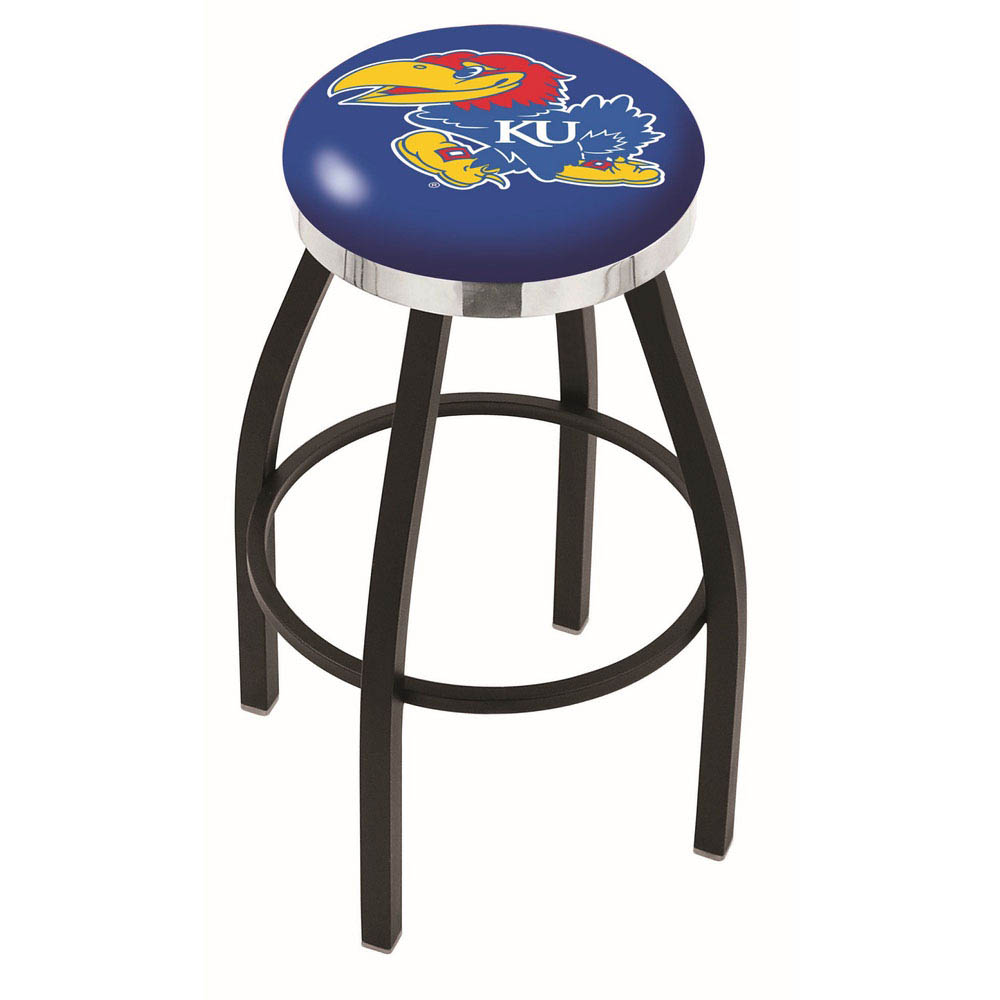 inch Black Kansas Swivel Bar Stool w/ Chrome Accent Ring