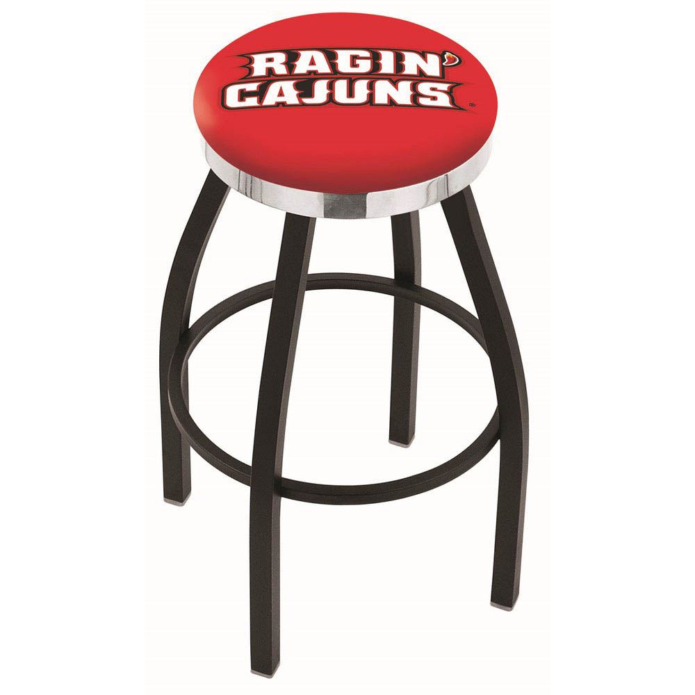inch Black Louisiana-Lafayette Swivel Bar Stool w/ Chrome Accent Ring