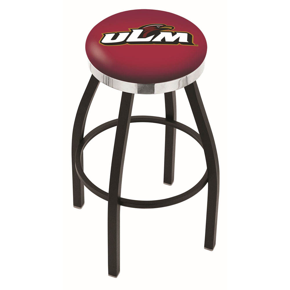 inch Black Louisiana-Monroe Swivel Bar Stool w/ Chrome Accent Ring