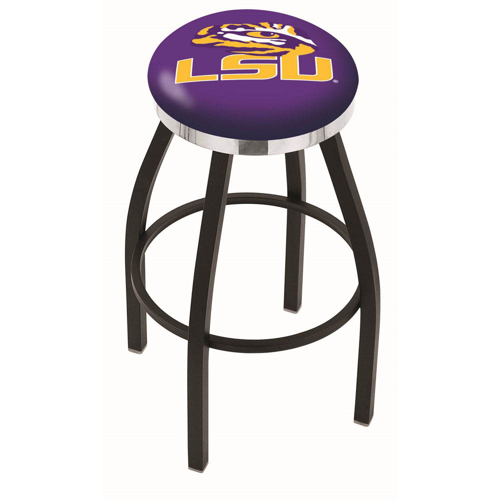 inch Black Louisiana State Swivel Bar Stool w/ Chrome Accent Ring