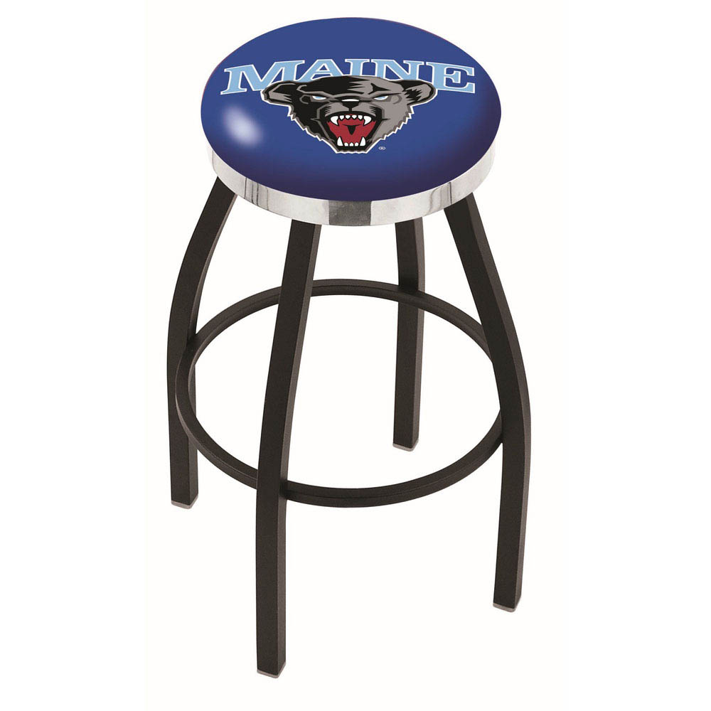 inch Black Maine Swivel Bar Stool w/ Chrome Accent Ring