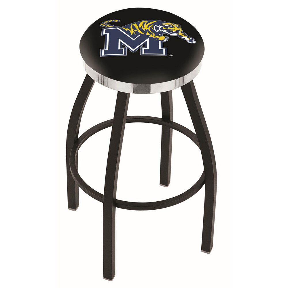 inch Black Memphis Swivel Bar Stool w/ Chrome Accent Ring