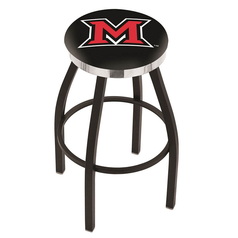inch Black Miami of Ohio Swivel Bar Stool w/ Chrome Accent Ring