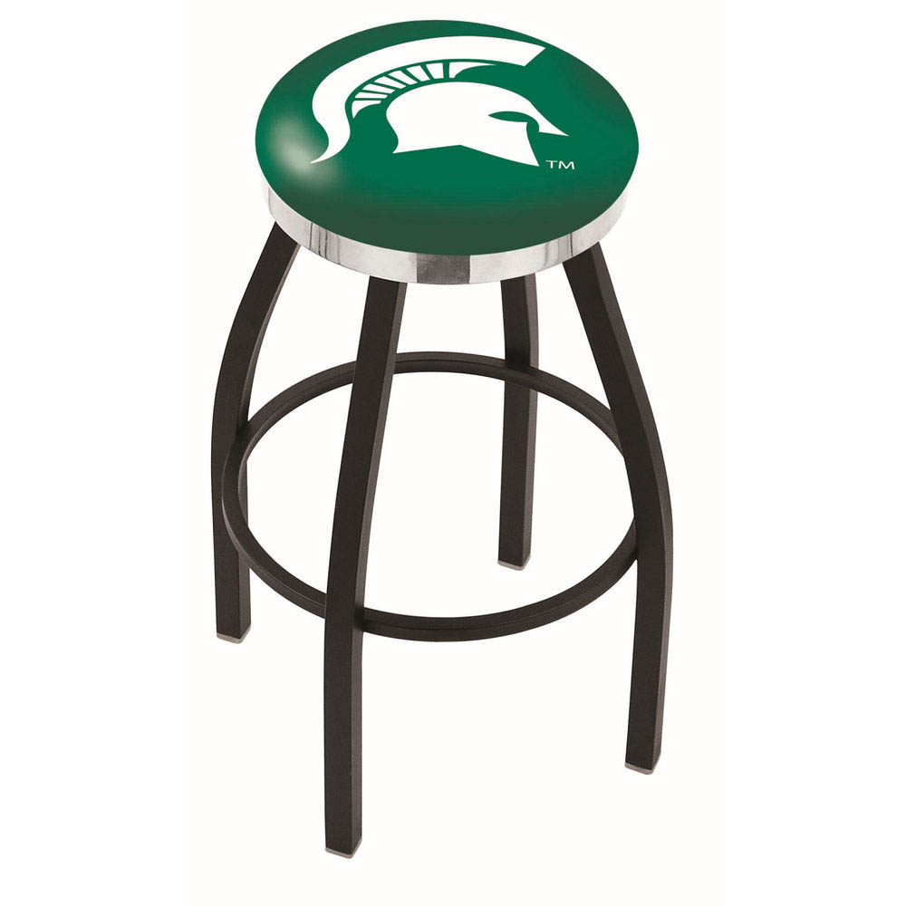 inch Black Michigan State Swivel Bar Stool w/ Chrome Accent Ring