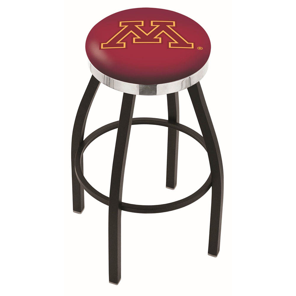 inch Black Minnesota Swivel Bar Stool w/ Chrome Accent Ring