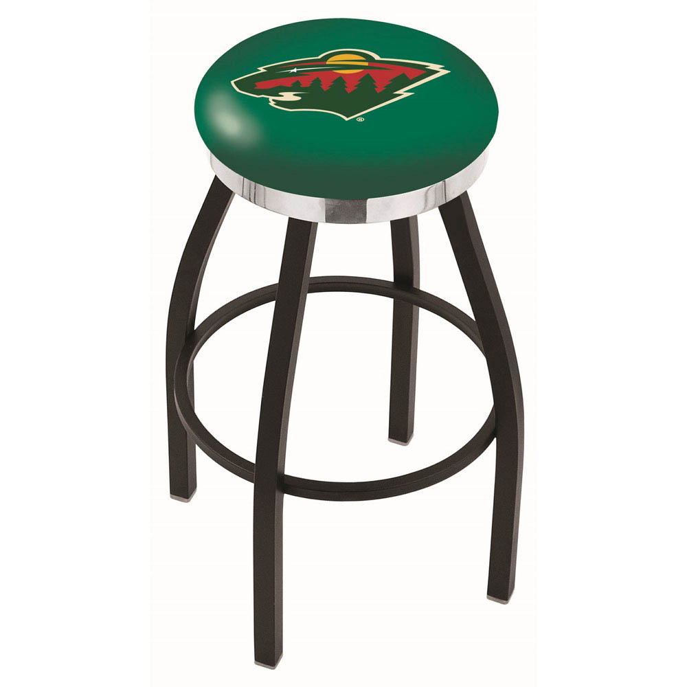 inch Black Minnesota Wild Swivel Bar Stool w/ Chrome Accent Ring